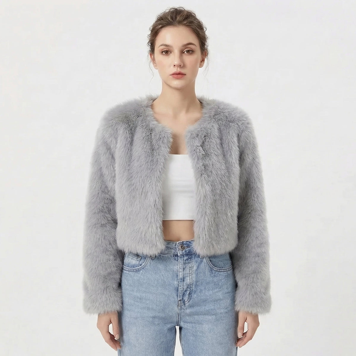 Damen Jacke kurz mit Rundhalsausschnitt und eleganter Silhouette - 3 - Trendlinie