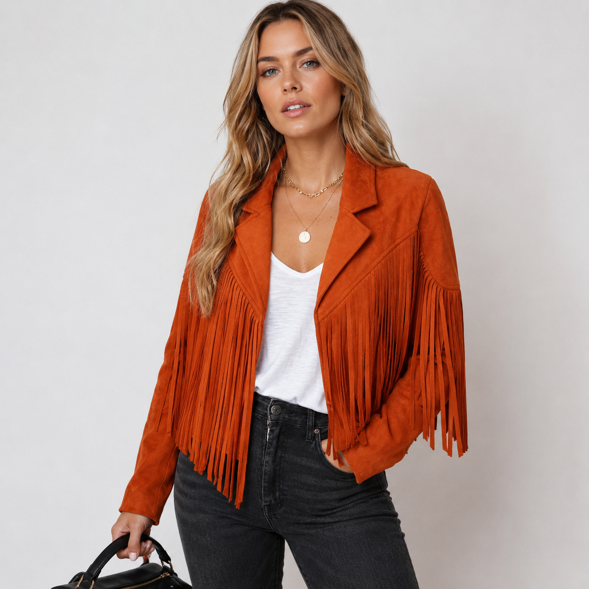 Damen Jacke mit Fransen und tailliertem Schnitt - 1 - Trendlinie