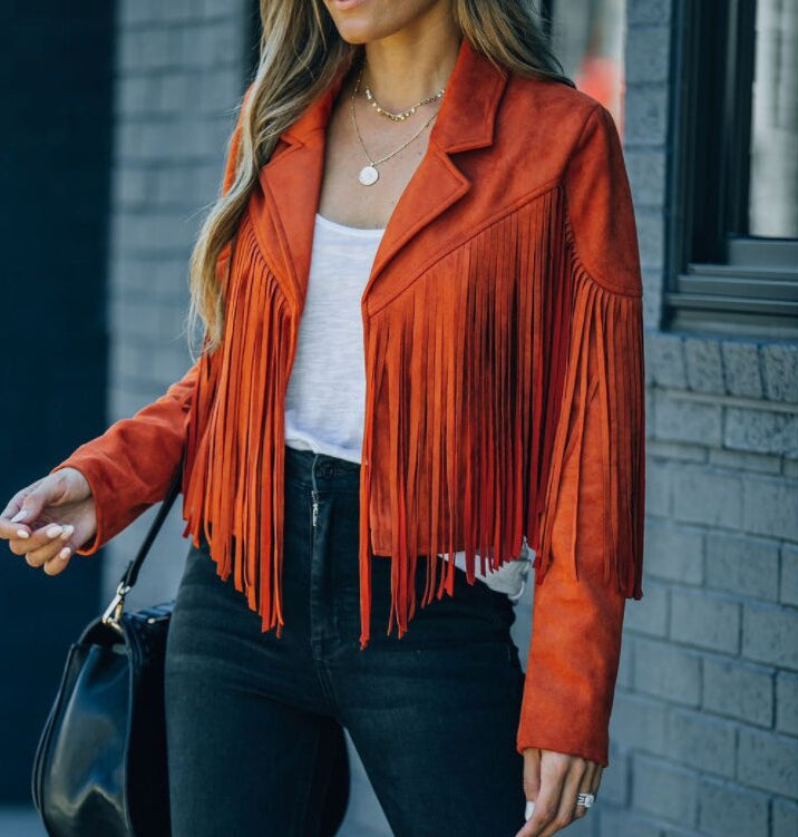 Damen Jacke mit Fransen und tailliertem Schnitt - 7 - Trendlinie