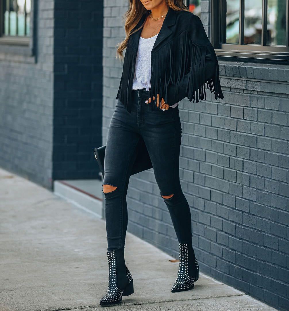 Damen Jacke mit Fransen und tailliertem Schnitt - 8 - Trendlinie