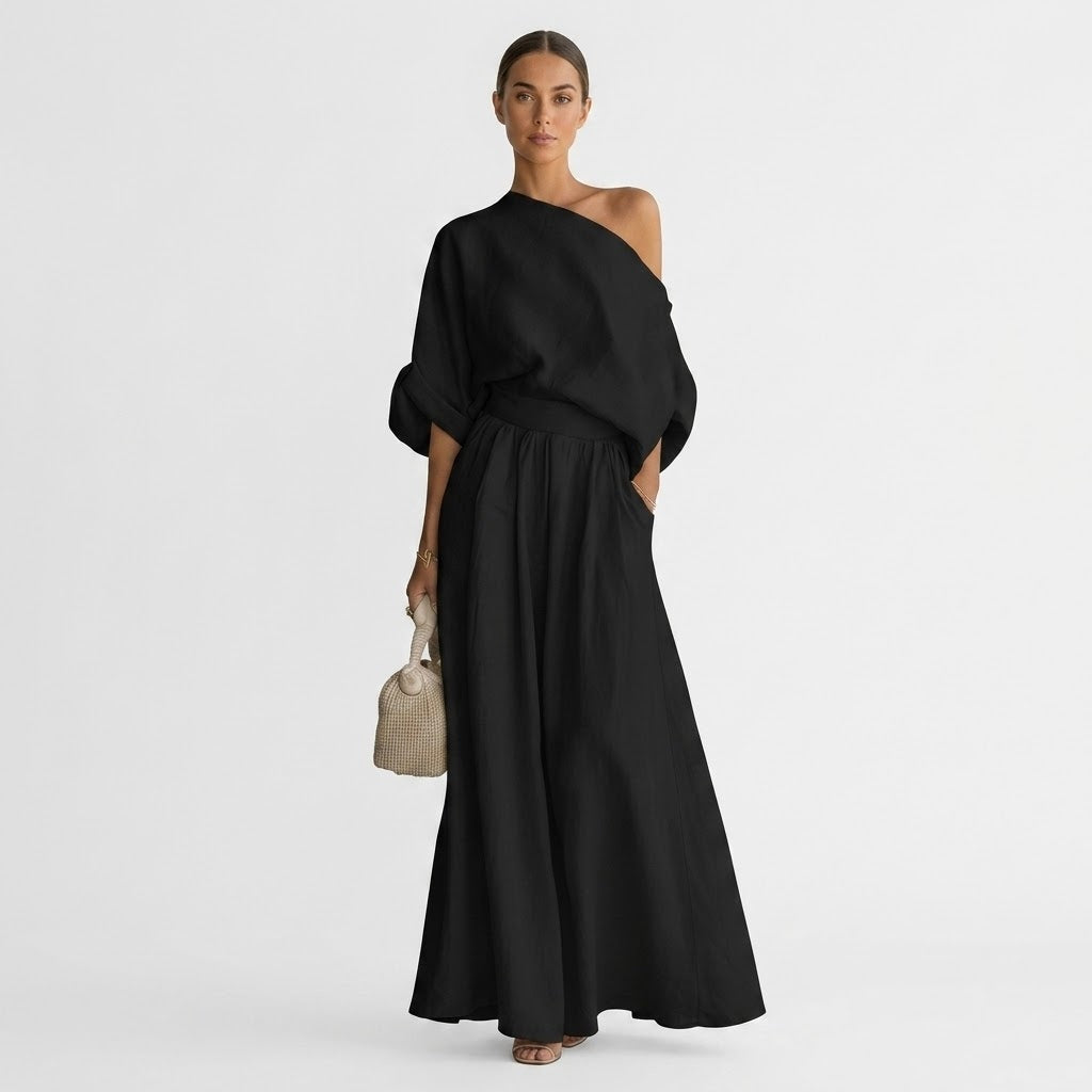 Maxikleid Damen mit asymmetrischem Ausschnitt und lässiger Passform - 1 - Trendlinie