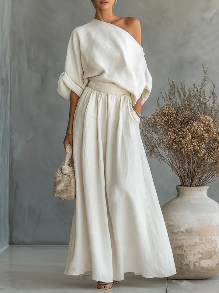 Maxikleid Damen mit asymmetrischem Ausschnitt und lässiger Passform - 2 - Trendlinie
