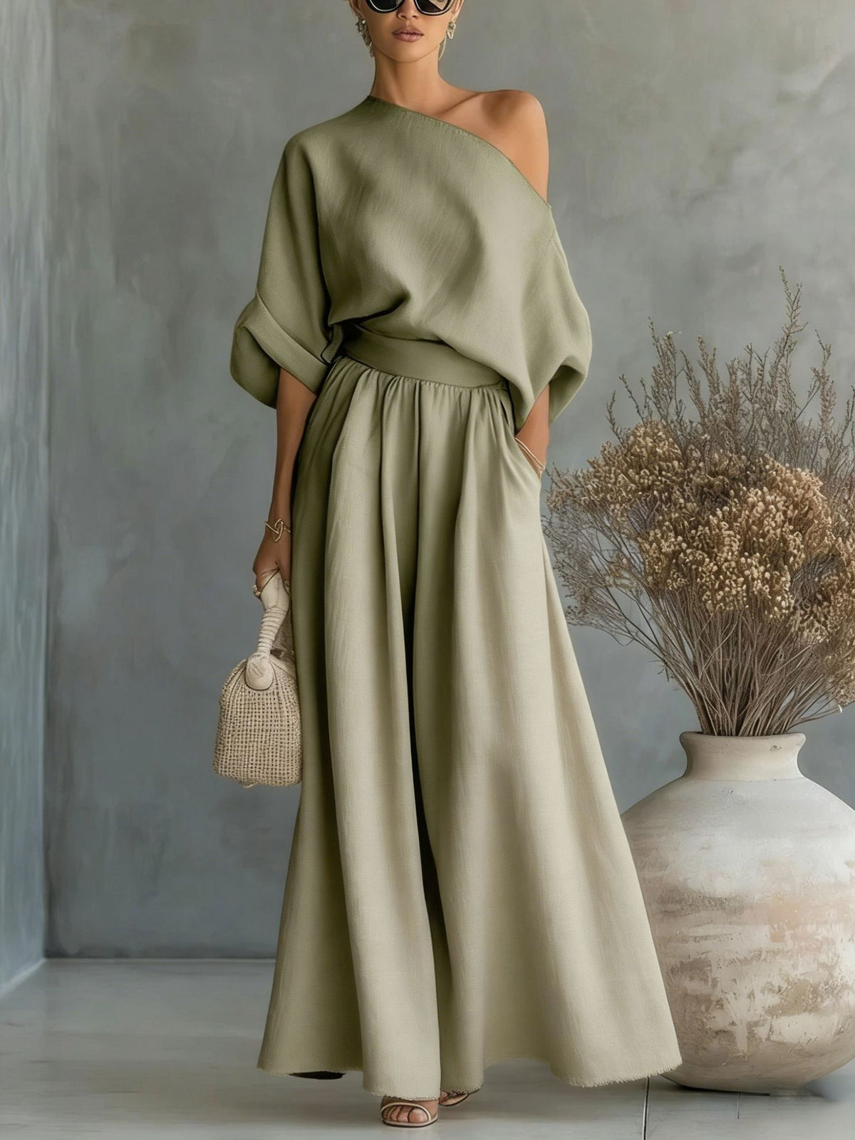 Maxikleid Damen mit asymmetrischem Ausschnitt und lässiger Passform - 6 - Trendlinie