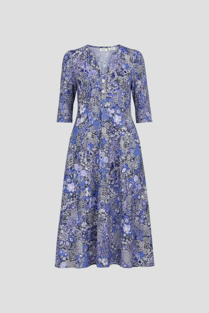 Midi Kleid Damen mit V-Ausschnitt und Halbarm im floralen Design - 1 - Trendlinie