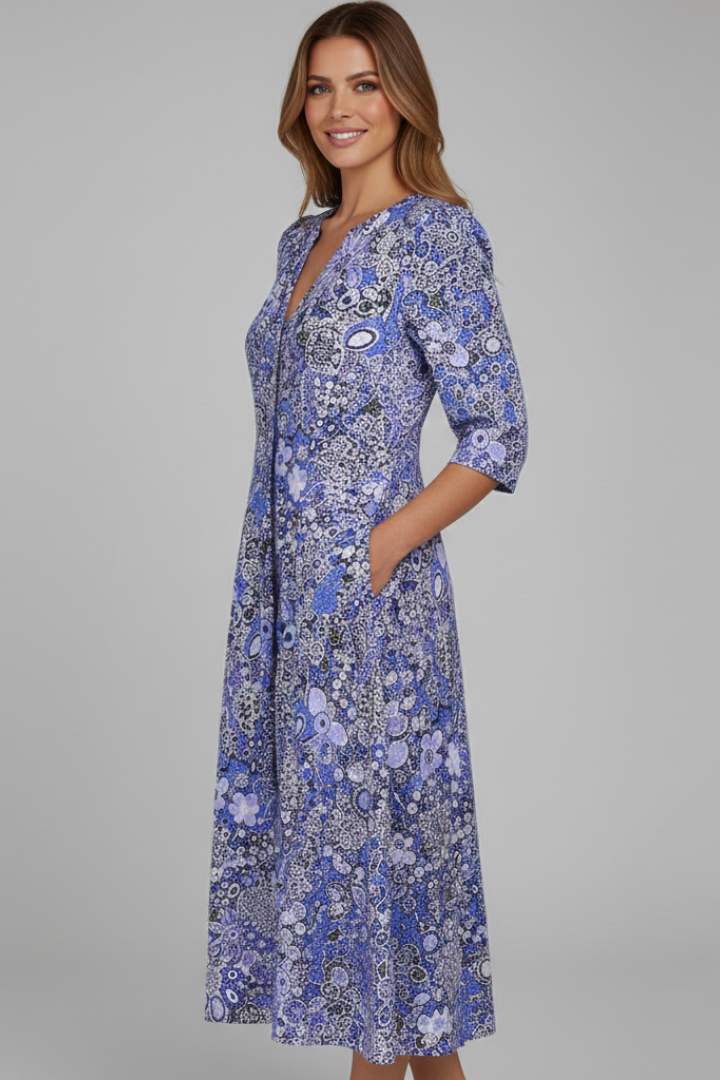 Midi Kleid Damen mit V-Ausschnitt und Halbarm im floralen Design - 6 - Trendlinie