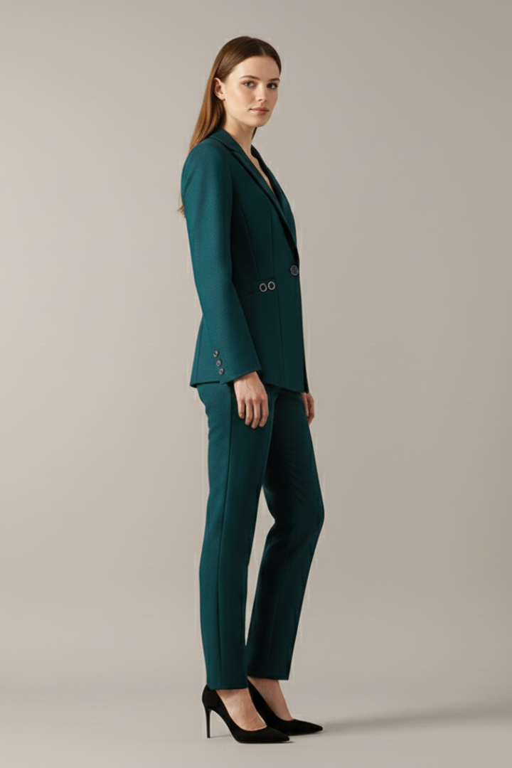 Elegantes Damen Blazer Set mit tailliertem Schnitt und Ein-Knopf-Design - 3 - Trendlinie