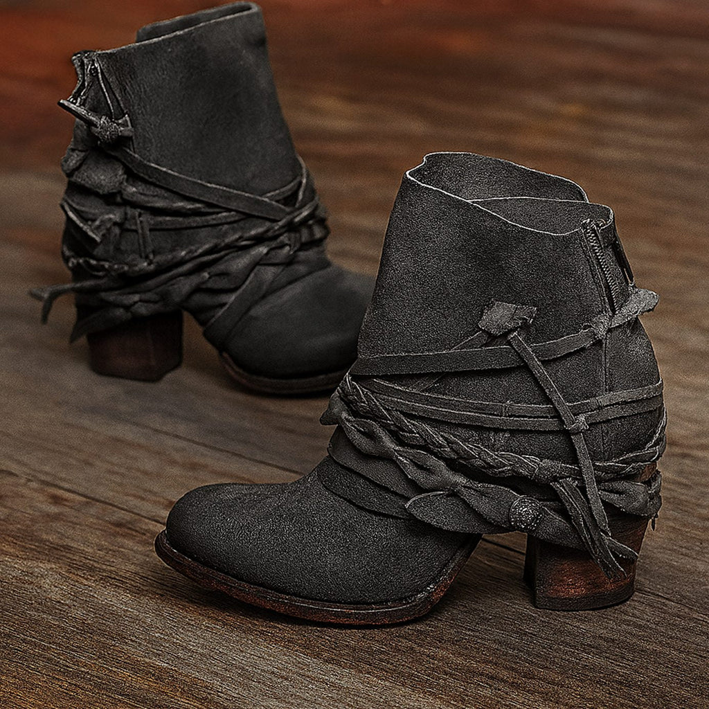 Stiefeletten Damen mit Blockabsatz und Wickelriemen - 1 - Trendlinie