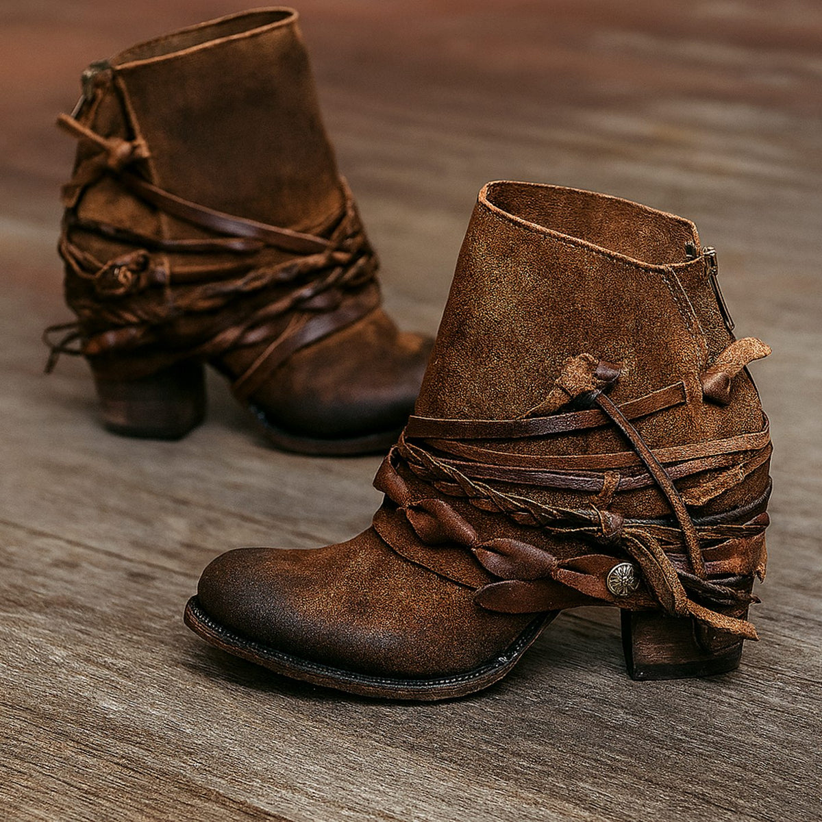 Stiefeletten Damen mit Blockabsatz und Wickelriemen - 2 - Trendlinie