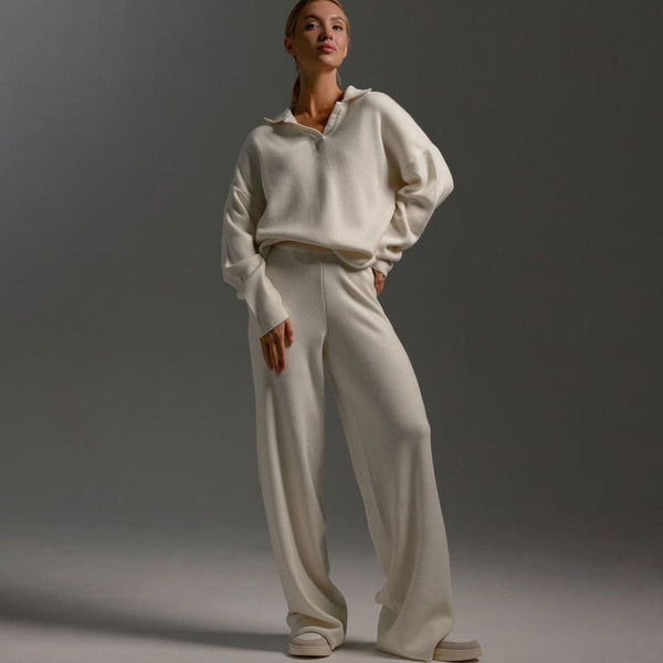Damen Lounge Outfit mit elegantem Kragen und weitem Schnitt - 1 - Trendlinie