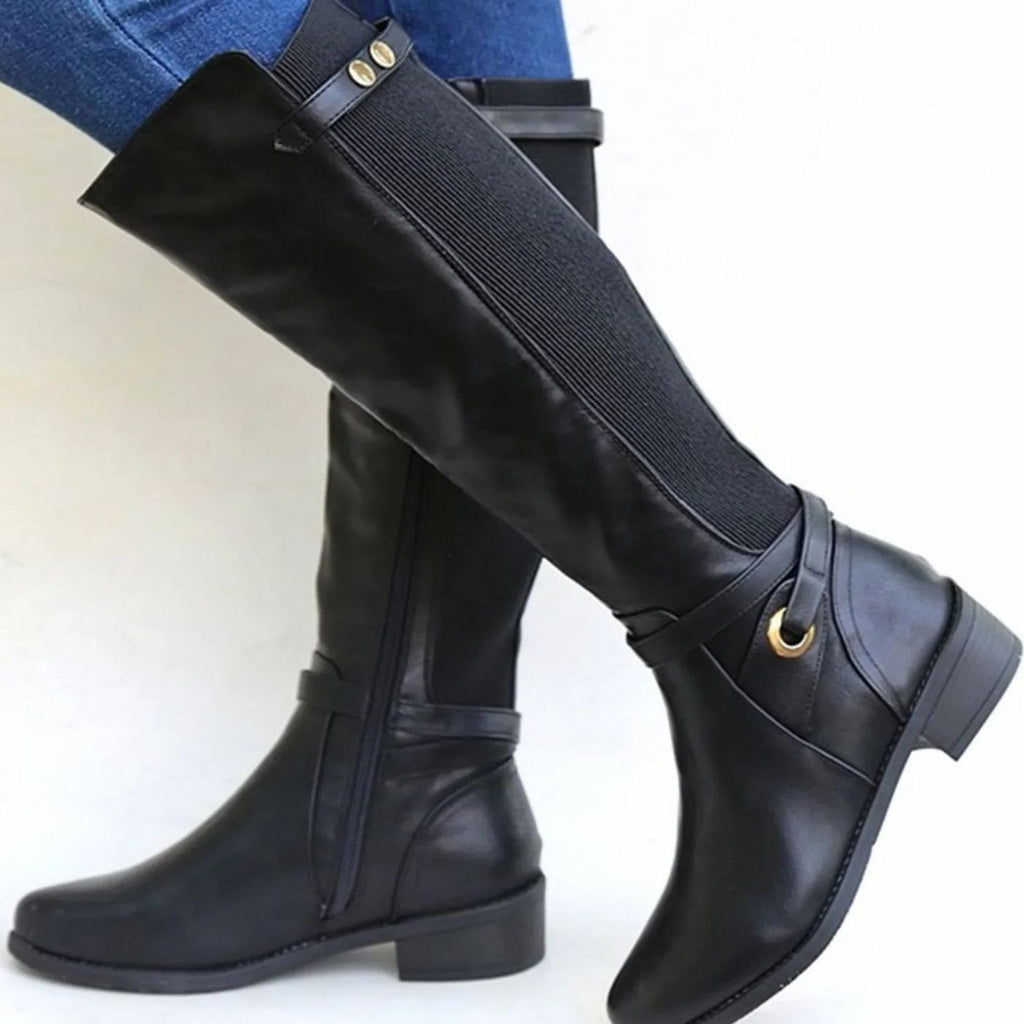 Damen Stiefel kniehoch mit flexiblem Einsatz und modischer Schnalle - 1 - Trendlinie