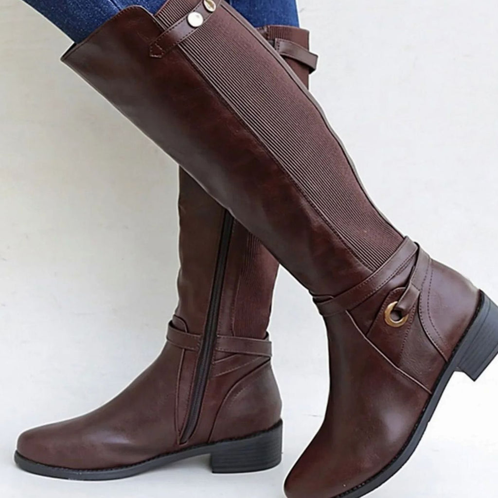 Damen Stiefel kniehoch mit flexiblem Einsatz und modischer Schnalle - 2 - Trendlinie