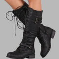 Damen Schnürstiefel mit Doppelschnallen und hohem Schaft - 1 - Trendlinie