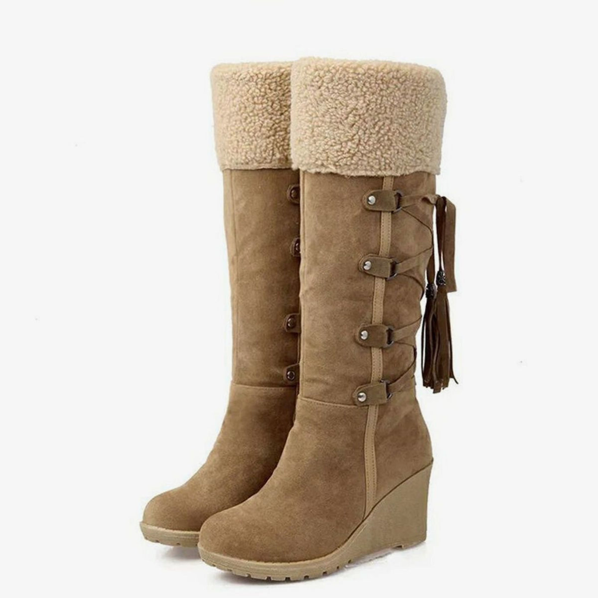 Damen Wedge-Stiefel mit hohem Schnitt und seitlicher Schnürung - 1 - Trendlinie