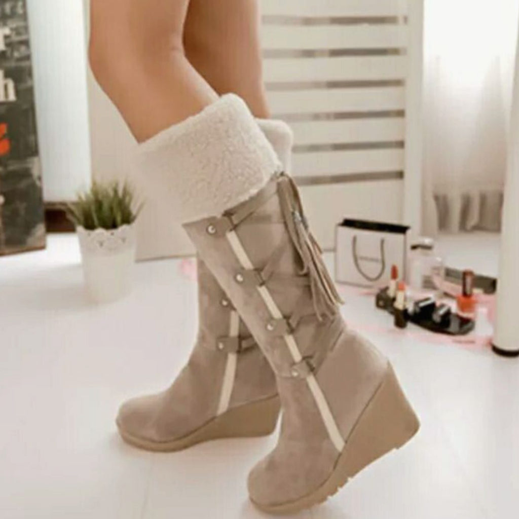 Damen Wedge-Stiefel mit hohem Schnitt und seitlicher Schnürung - 2 - Trendlinie