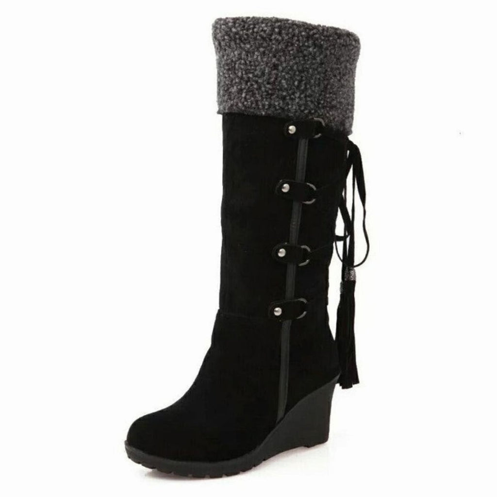 Damen Wedge-Stiefel mit hohem Schnitt und seitlicher Schnürung - 3 - Trendlinie