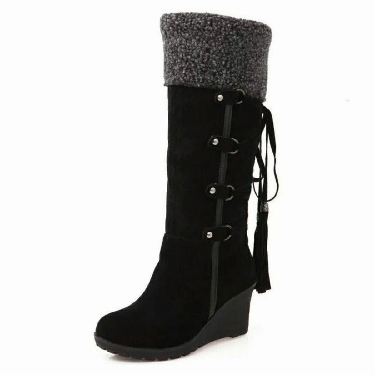 Damen Wedge-Stiefel mit hohem Schnitt und seitlicher Schnürung - 3 - Trendlinie