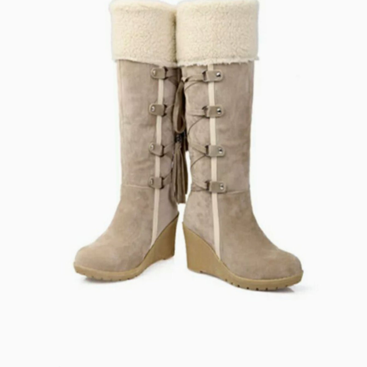 Damen Wedge-Stiefel mit hohem Schnitt und seitlicher Schnürung - 4 - Trendlinie