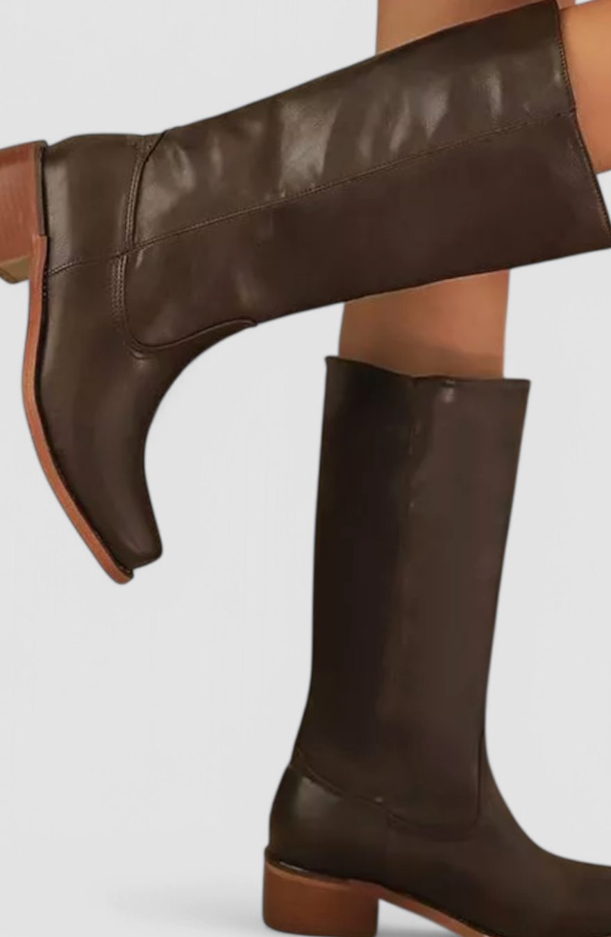 Kniehohe Damenstiefel mit Blockabsatz und taillierter Form - 7 - Trendlinie