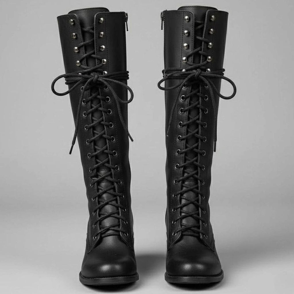 Stiefel Damen kniehoch mit Schnürung und Blockabsatz - 1 - Trendlinie