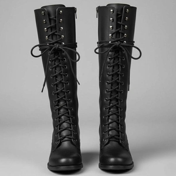 Stiefel Damen kniehoch mit Schnürung und Blockabsatz - 1 - Trendlinie