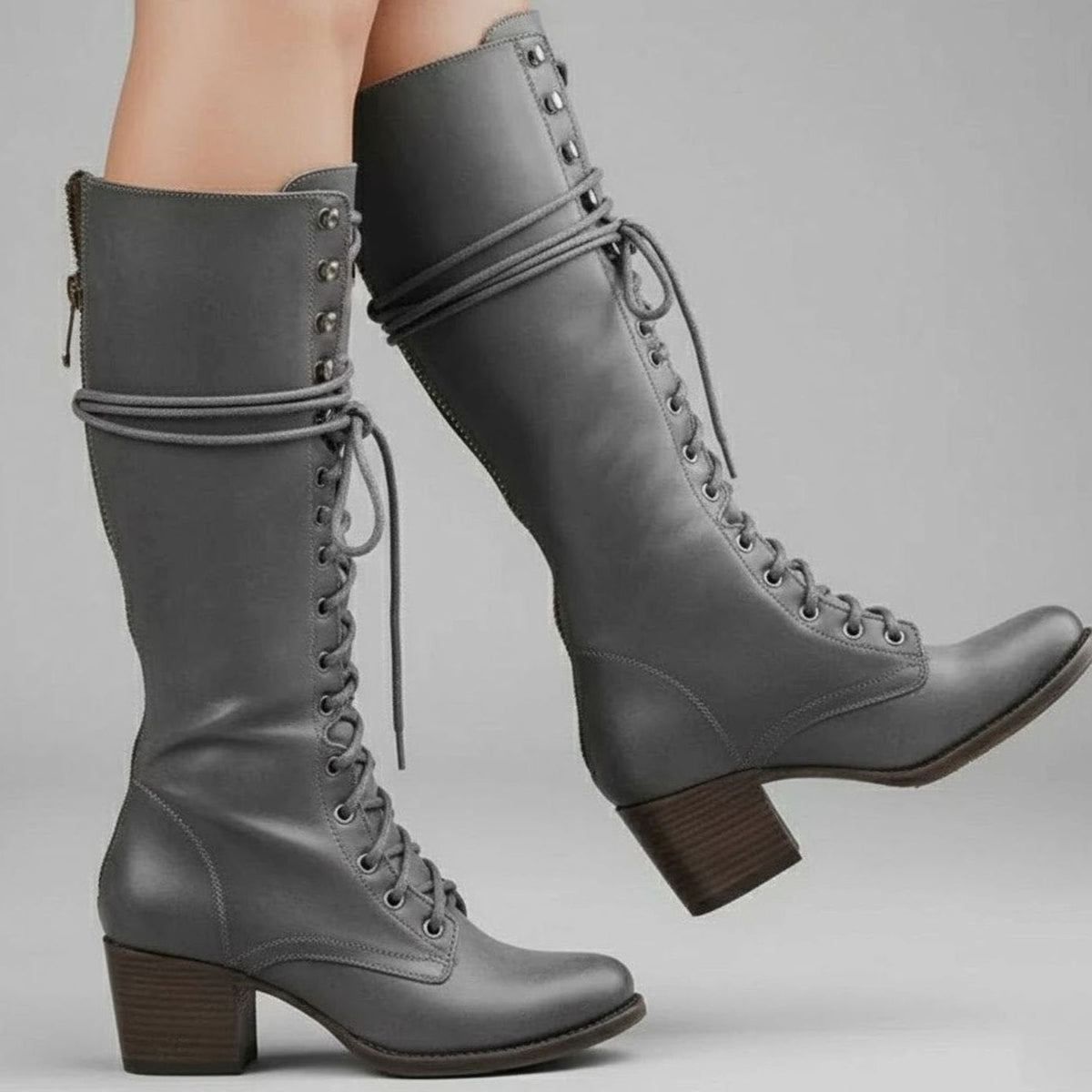 Stiefel Damen kniehoch mit Schnürung und Blockabsatz - 2 - Trendlinie