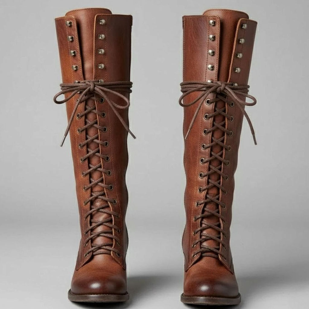 Stiefel Damen kniehoch mit Schnürung und Blockabsatz - 3 - Trendlinie