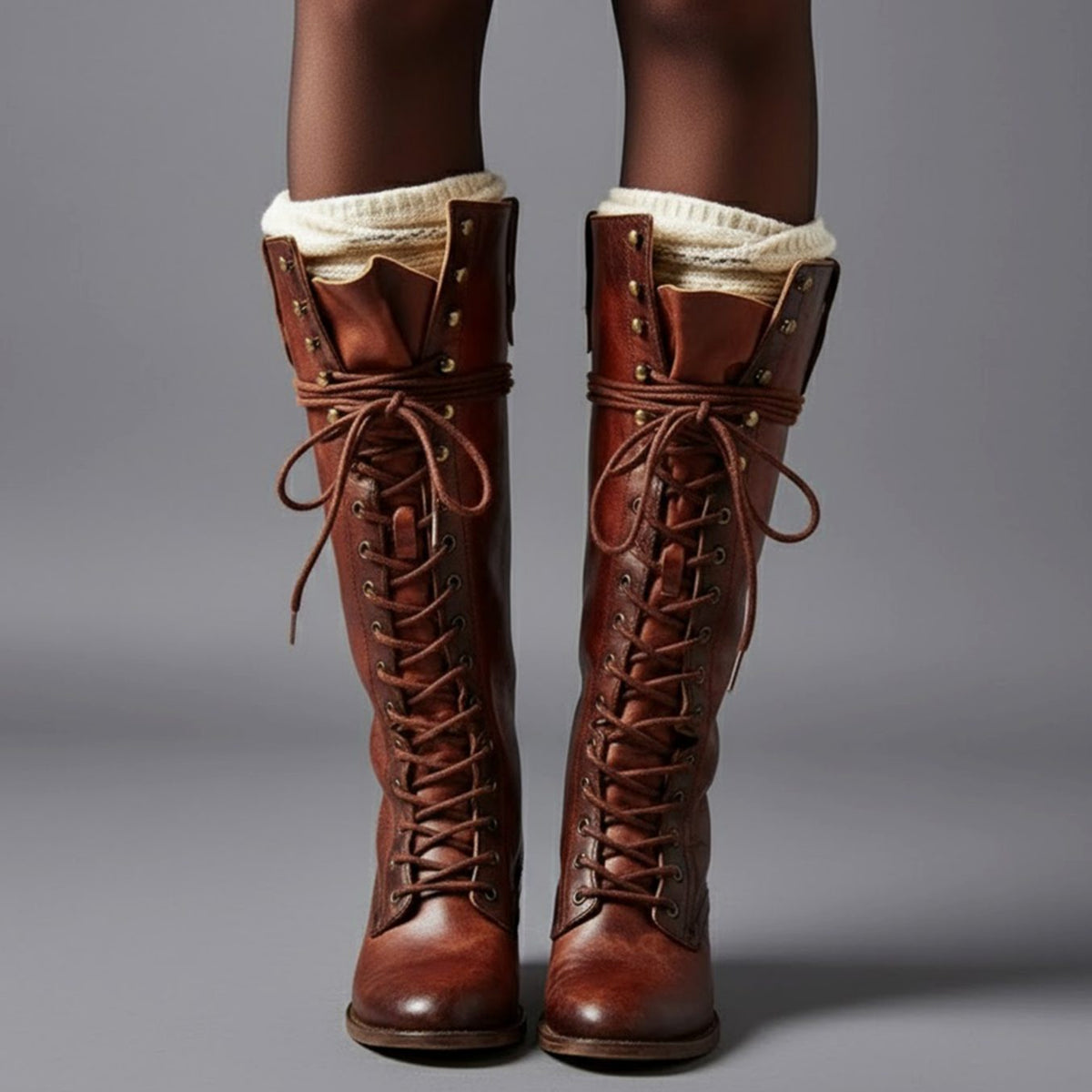 Stiefel Damen kniehoch mit Schnürung und Blockabsatz - 5 - Trendlinie