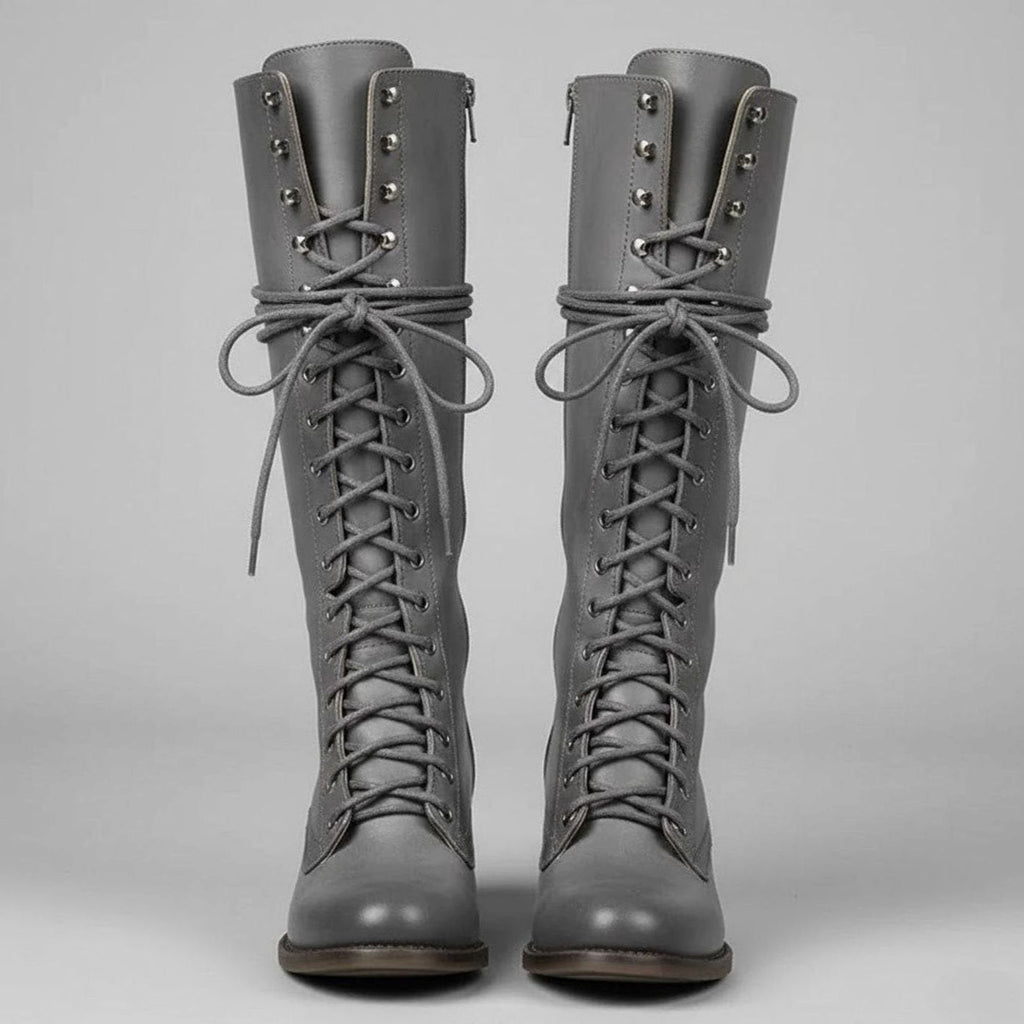 Stiefel Damen kniehoch mit Schnürung und Blockabsatz - 7 - Trendlinie