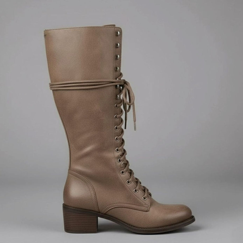 Stiefel Damen kniehoch mit Schnürung und Blockabsatz - 10 - Trendlinie