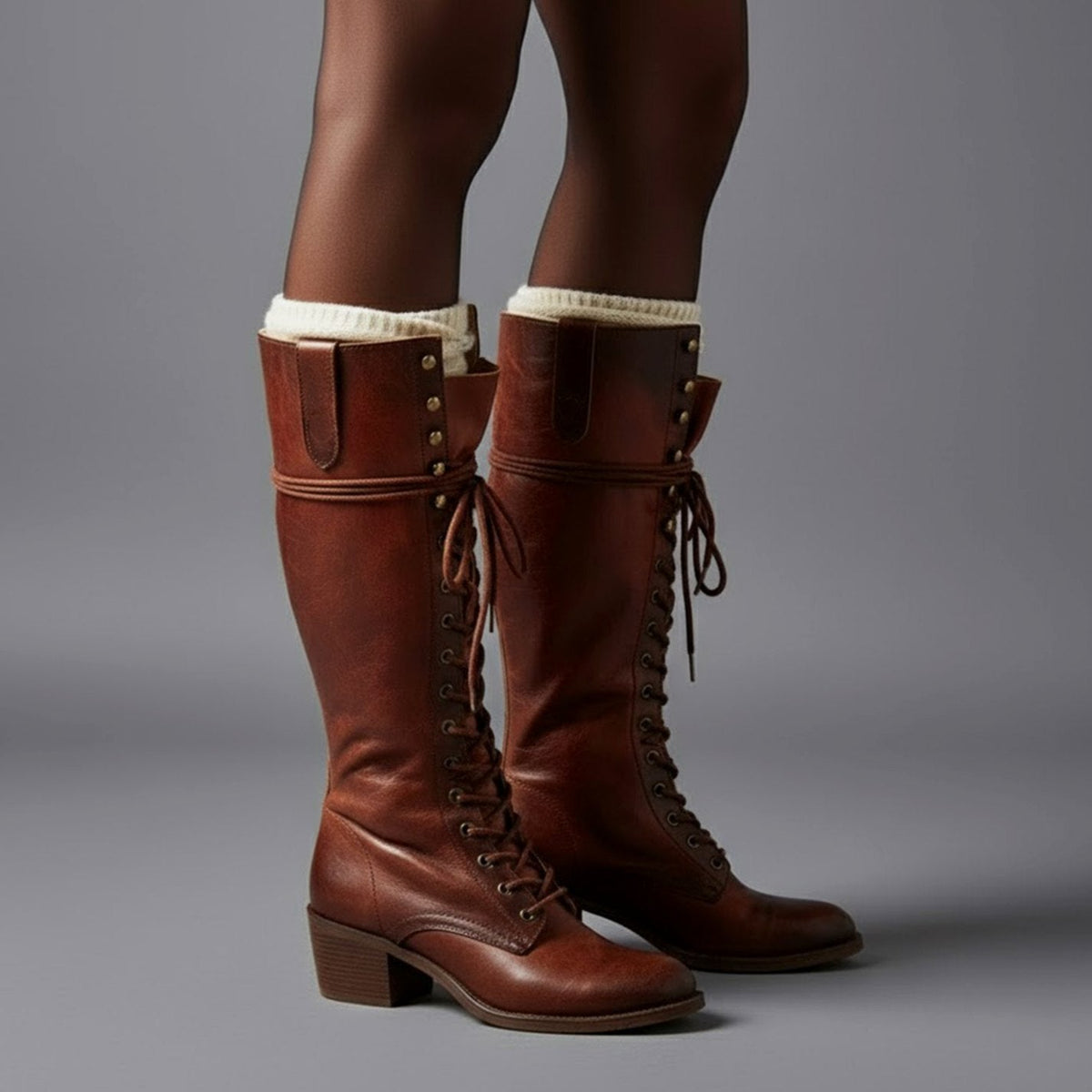 Stiefel Damen kniehoch mit Schnürung und Blockabsatz - 11 - Trendlinie