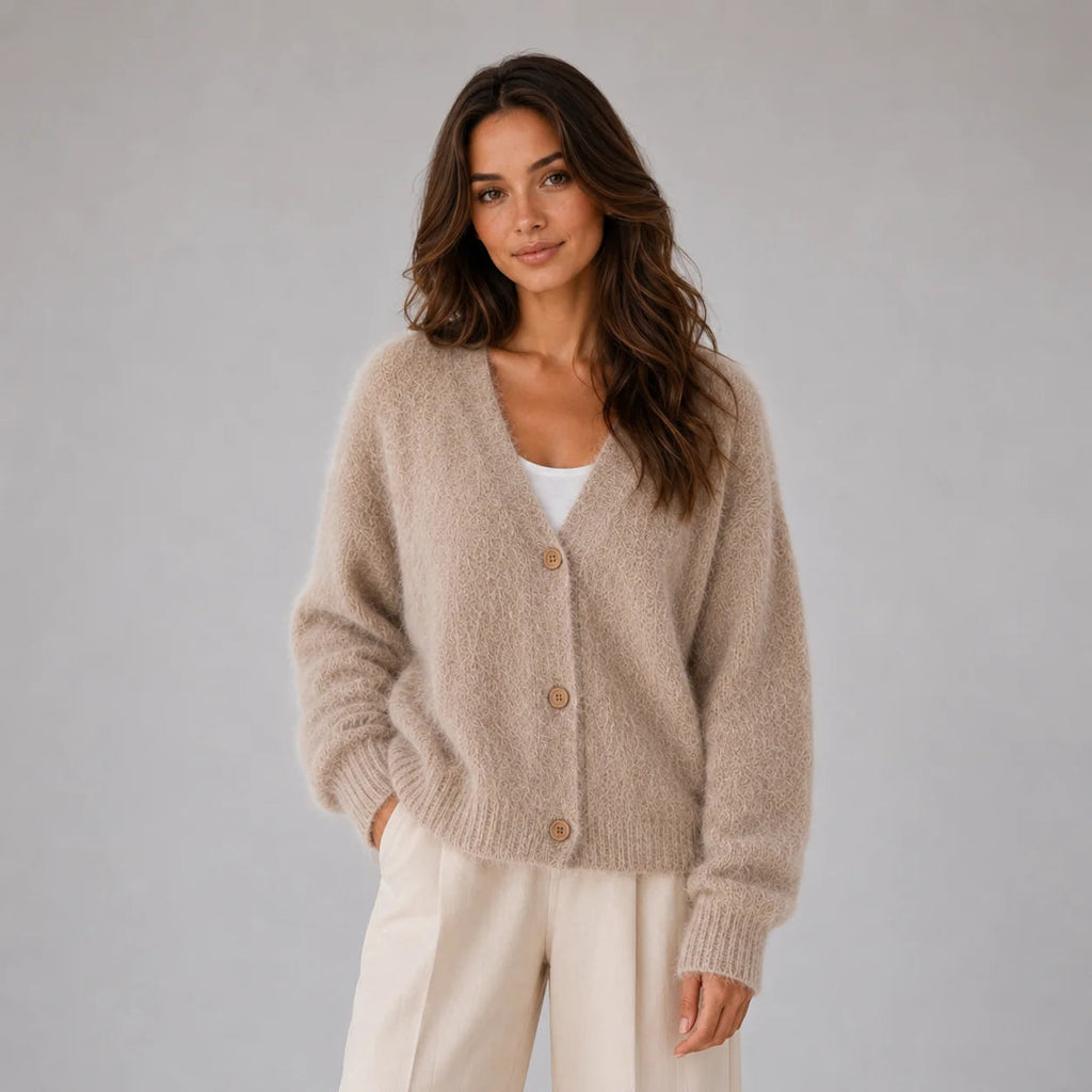 Cardigan Damen mit V-Ausschnitt und Knopfverschluss, lässig und elegant - 1 - Trendlinie