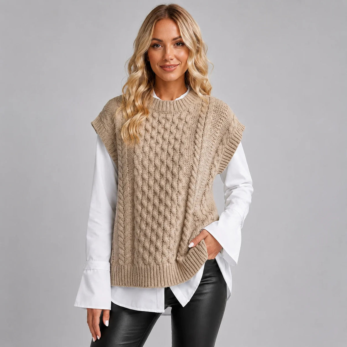 Ärmellose Damenweste mit Rundhals und strukturiertem Design - 1 - Trendlinie