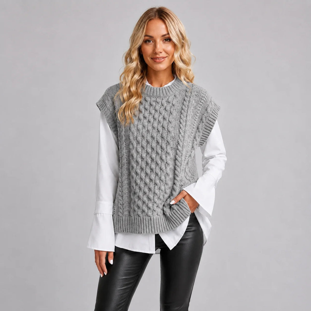 Ärmellose Damenweste mit Rundhals und strukturiertem Design - 2 - Trendlinie