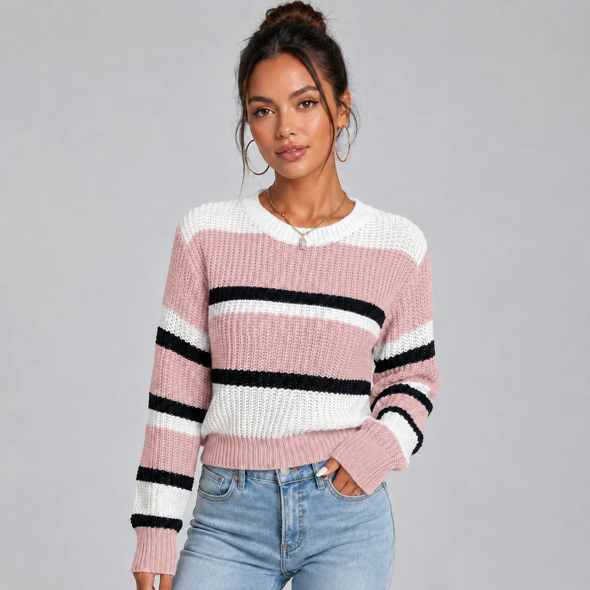 Pullover Damen mit Streifen und Rundhalsausschnitt in Pastellfarben - 2 - Trendlinie