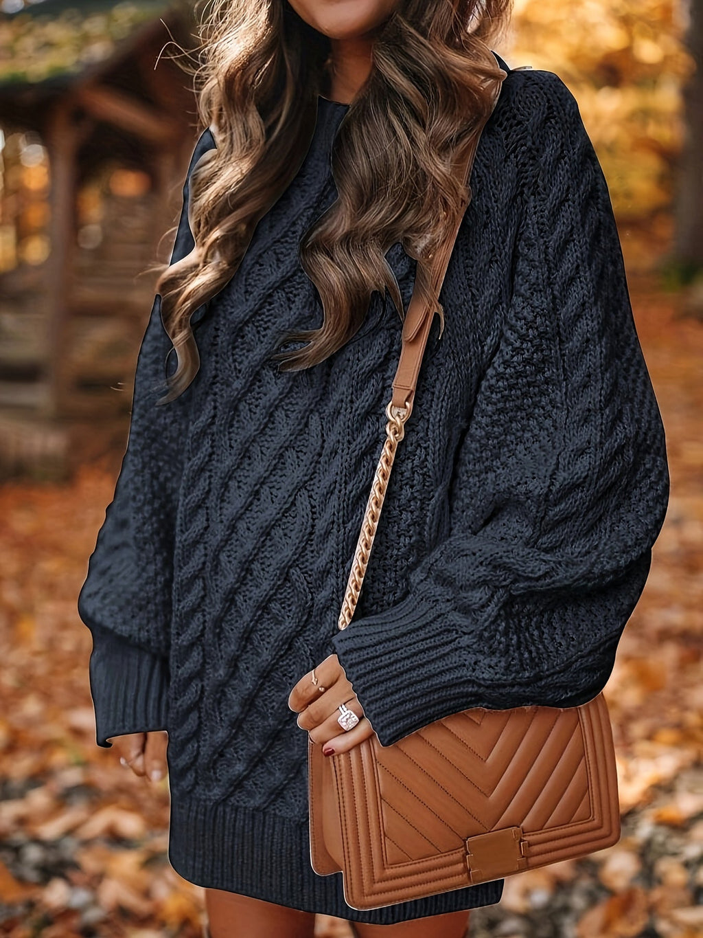 Damen Kleid mit Zopfdesign und langen Ärmeln für Herbst - 2 - Trendlinie