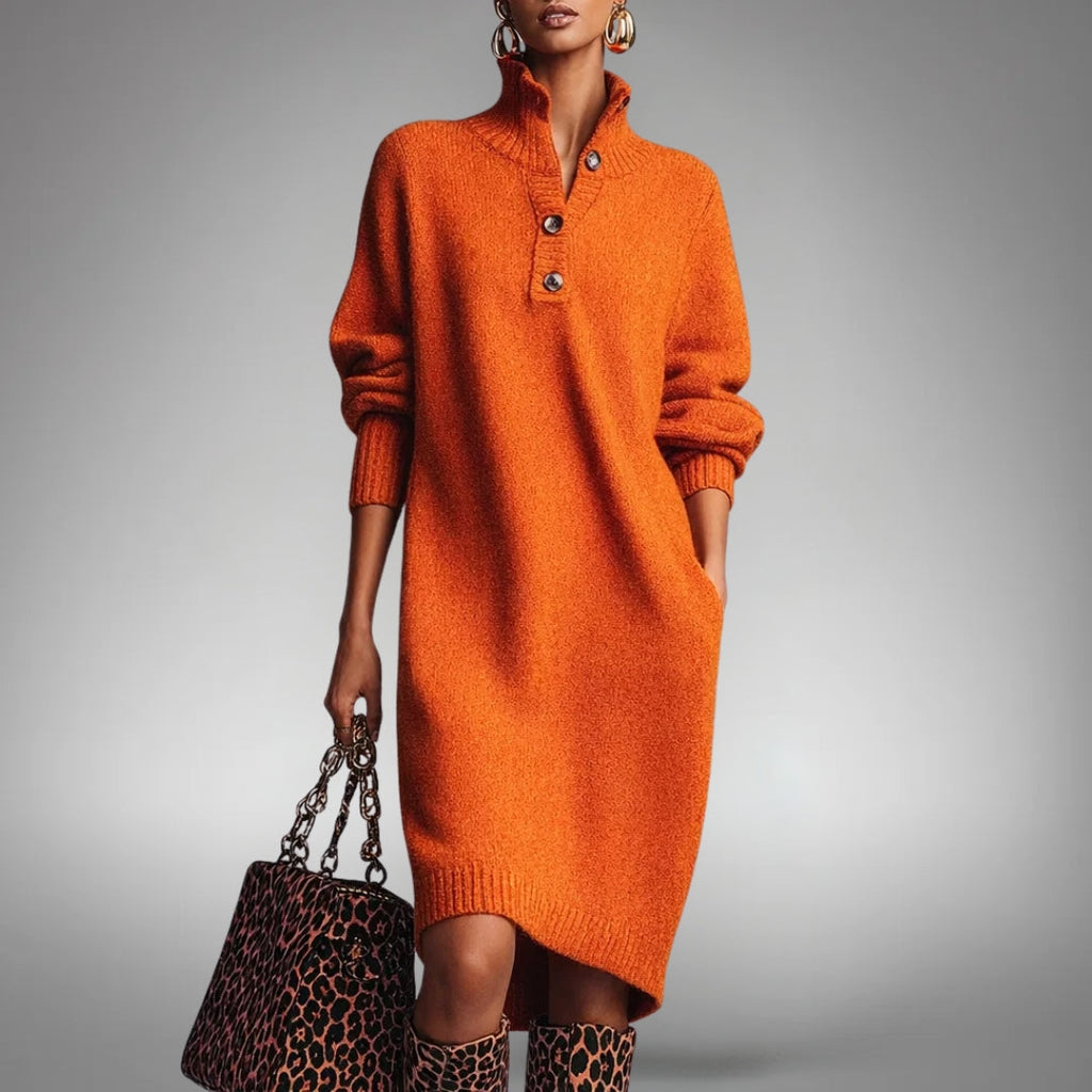 Strickkleid Damen mit Stehkragen und Knopfverschluss - 1 - Trendlinie