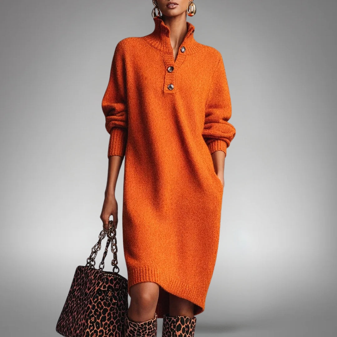 Strickkleid Damen mit Stehkragen und Knopfverschluss - 1 - Trendlinie