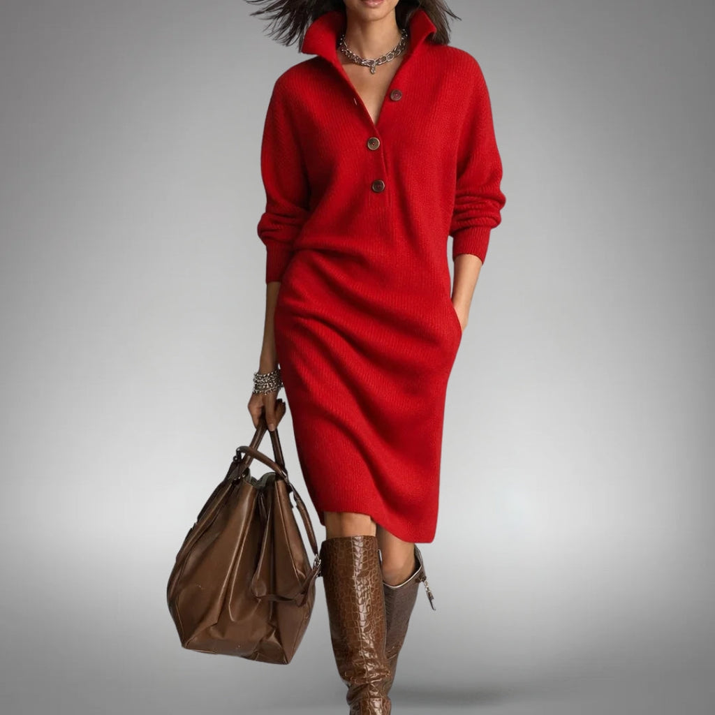 Strickkleid Damen mit Stehkragen und Knopfverschluss - 4 - Trendlinie