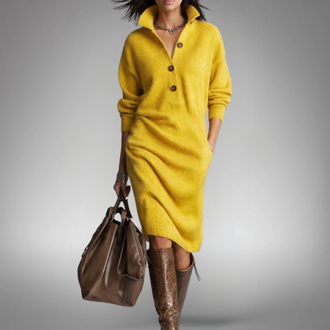 Strickkleid Damen mit Stehkragen und Knopfverschluss - 10 - Trendlinie