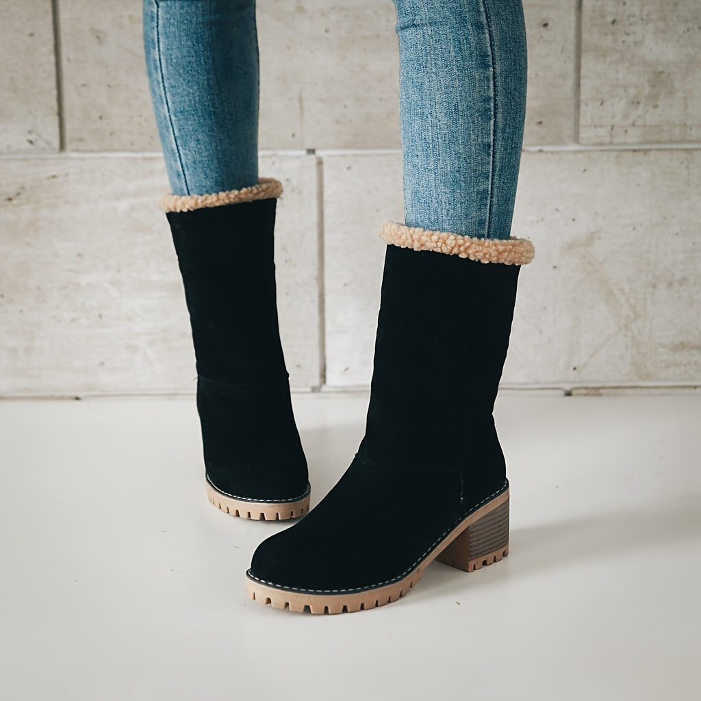 Stiefeletten Damen mit Blockabsatz und kuscheligem Kragen - 2 - Trendlinie