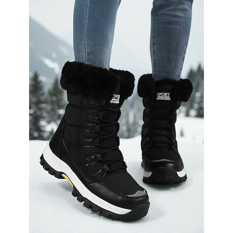 Damen Winterstiefel mit Schnürung und weichem Fellkragen - 7 - Trendlinie