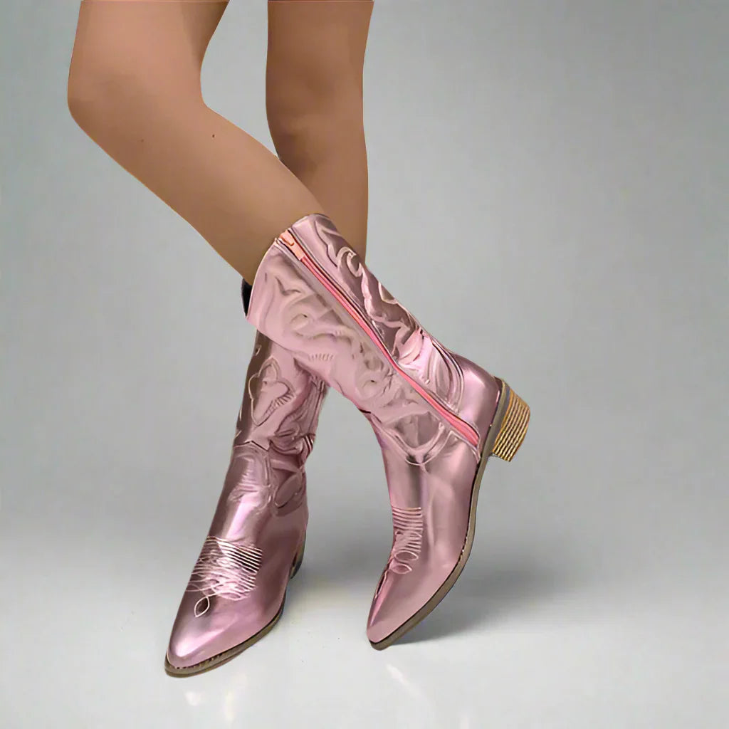 Damen Stiefel im Western-Stil mit mittelhohem Absatz und Reißverschluss - 1 - Trendlinie