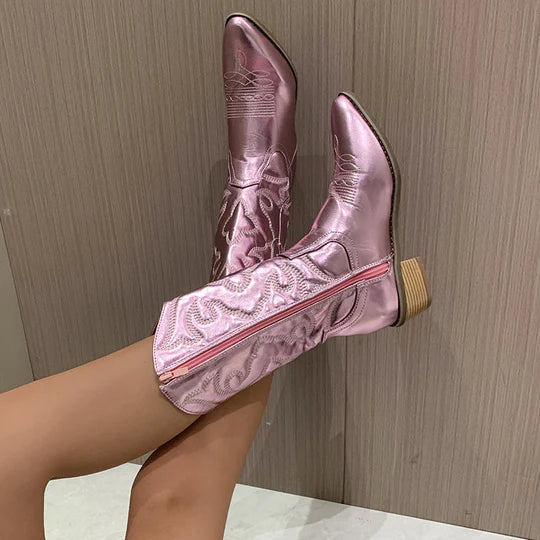 Damen Stiefel im Western-Stil mit mittelhohem Absatz und Reißverschluss - 2 - Trendlinie