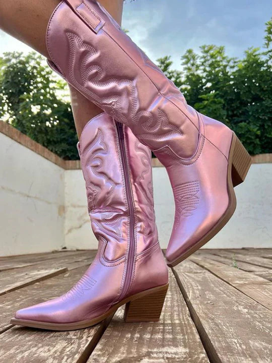 Damen Stiefel im Western-Stil mit mittelhohem Absatz und Reißverschluss - 3 - Trendlinie