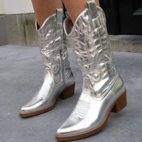 Damen Stiefel im Western-Stil mit mittelhohem Absatz und Reißverschluss - 4 - Trendlinie