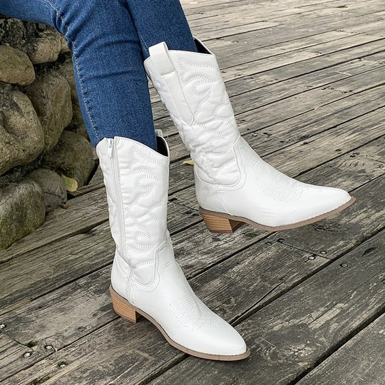 Damen Stiefel im Western-Stil mit mittelhohem Absatz und Reißverschluss - 6 - Trendlinie