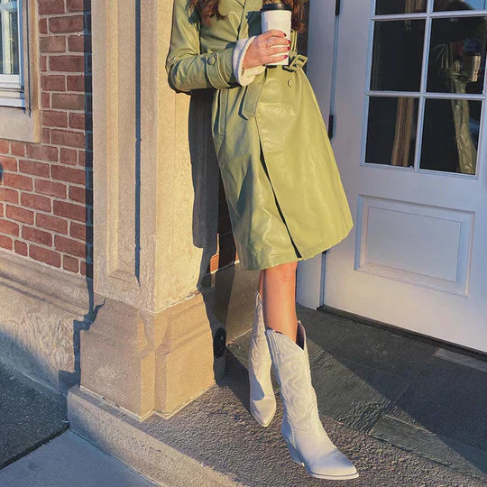 Damen Stiefel im Western-Stil mit mittelhohem Absatz und Reißverschluss - 7 - Trendlinie