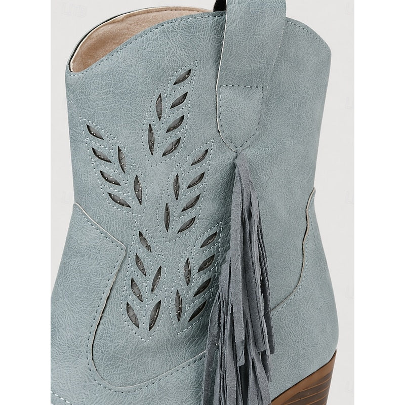 Western Boots Damen mit Blockabsatz und Fransen in Blau - 5 - Trendlinie