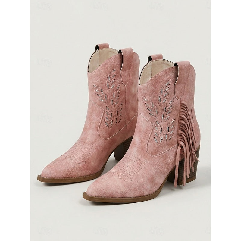 Western Boots Damen mit Blockabsatz und Fransen in Blau - 11 - Trendlinie