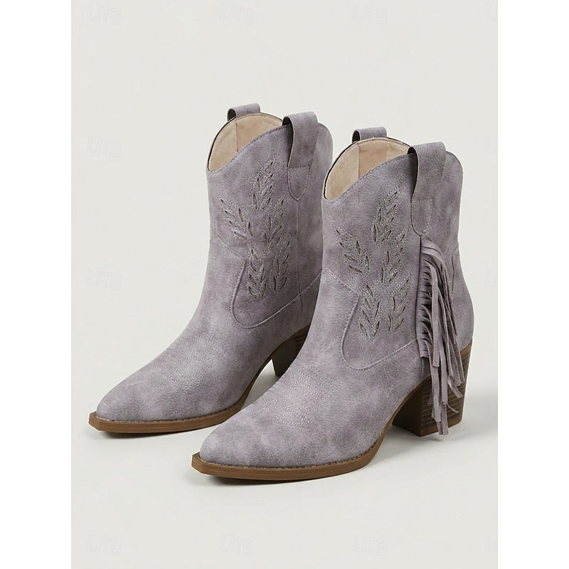 Western Boots Damen mit Blockabsatz und Fransen in Blau - 12 - Trendlinie